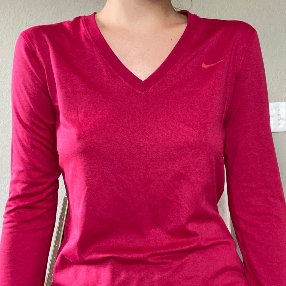pink long sleeve dri fit vneck workout top